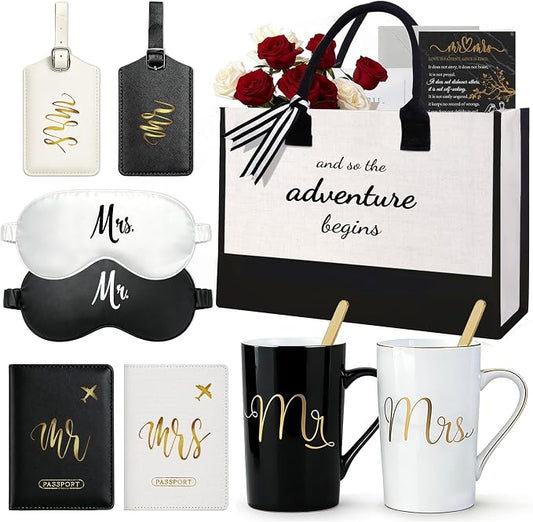 Jumway Wedding Gifts Basket, Gifts for Bridal Shower Engagement Wedding and Married Couples Anniversary - Tote Bag Ceramic Marble Coffee Mugs Gift Set Black by Jumway