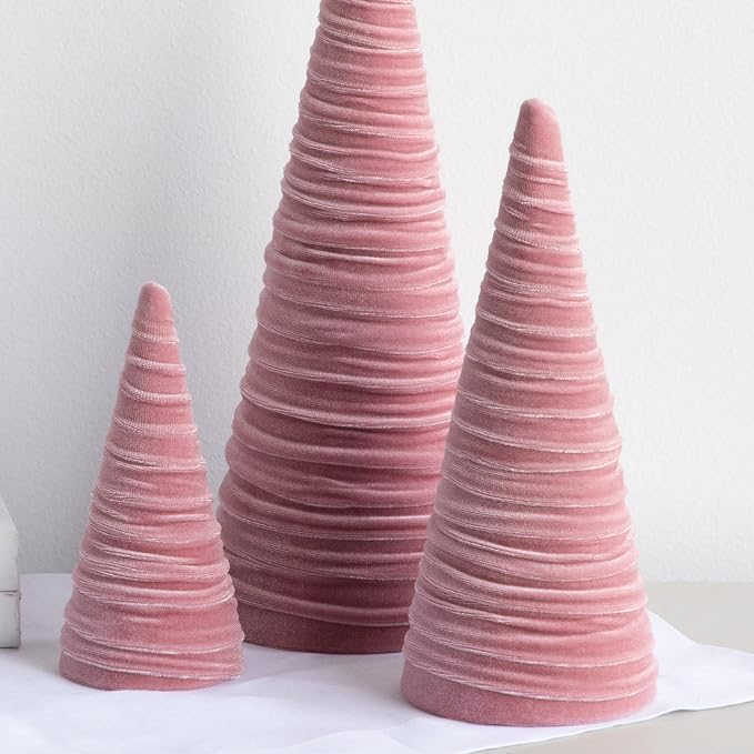Your Heart's Content Blush Velvet Trees Set of 3, Elegant Mantel Accent, Teen Girl Coquette Room Decor, Handcrafted Gift for, Valentine Tablescape, Cozy (Blush) - Image 5