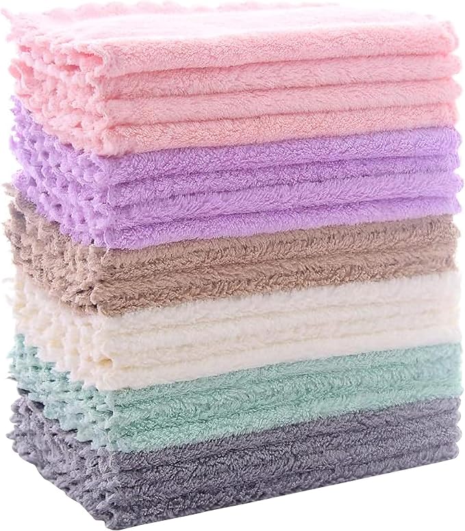24 Pack Kitchen Dishcloths - Does Not Shed Fluff - Reusable Dish Towels, Dish cloths, Super Absorbent Coral Fleece Cleaning Cloths, Nonstick Oil Washable Fast Drying, 7 x 9 Inch (Multicolor) | Reusable Coral Fleece Cloths Washable Fast Drying and Easy ... by Sunny+zzzZZ