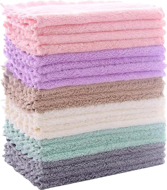 24 Pack Kitchen Dishcloths - Does Not Shed Fluff - Reusable Dish Towels, Dish cloths, Super Absorbent Coral Fleece Cleaning Cloths, Nonstick Oil Washable Fast Drying, 7 x 9 Inch (Multicolor) | Reusable Coral Fleece Cloths Washable Fast Drying and Easy ... by Sunny+zzzZZ
