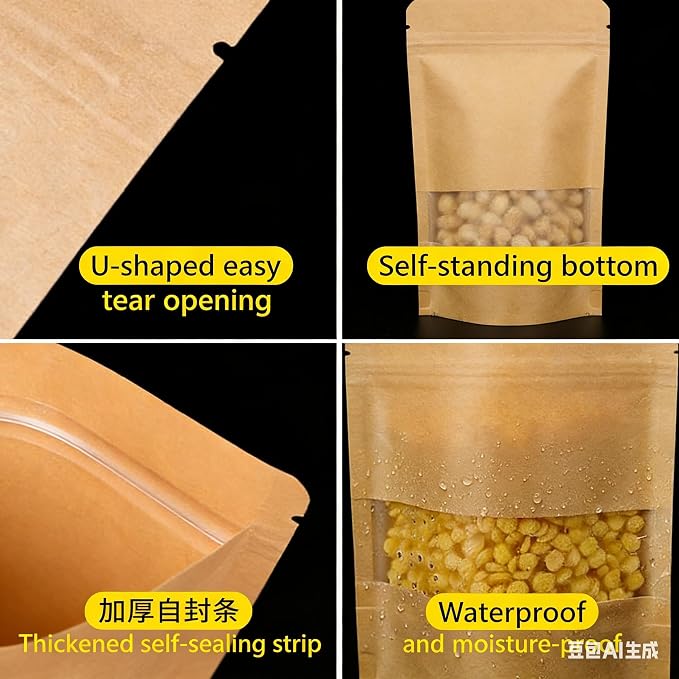 50 Pcs Resealable Bags for Small Business, Out Size 7.1"x10.2" Kraft | Sealable & Heat Sealable Paper Bags with Window, Stand Up Pounches Treat Bags For Packaging, Coffee Beans, Retail Display - Image 7