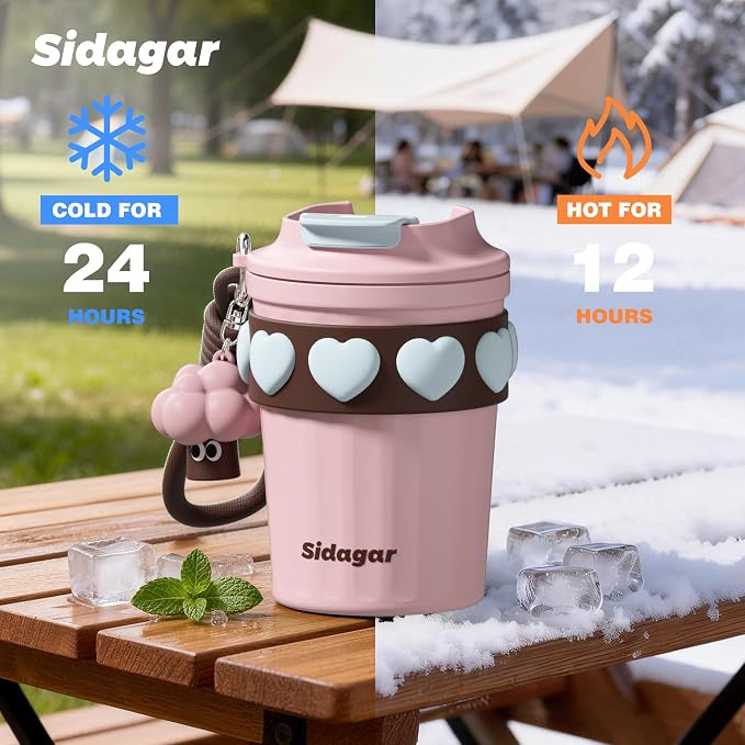 SDGA+ 12 oz Travel Coffee Mug Spill Proof Leak Proof, Stainless Steel Thermal Coffee Cup with Lid, Resuable Cup for Hot and Cold, Portable Tumbler for Women, Light Pink - Image 6