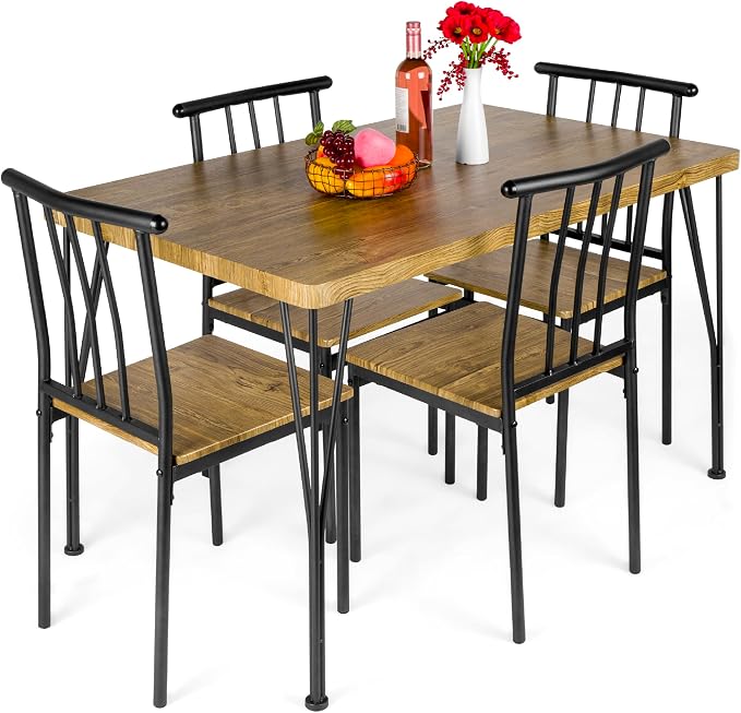 Best Choice Products 5-Piece Metal and Wood Indoor Modern Rectangular Dining Table Furniture Set for Kitchen, Dining Room, Dinette, Breakfast Nook w/ 4 Chairs - Brown by Unknown