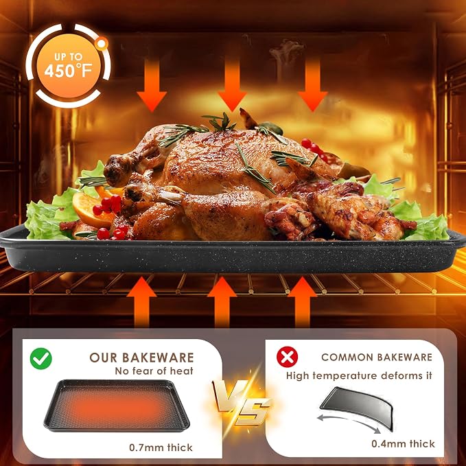 Baking Sheet Pan Set of 3, Nonstick Carbon Steel Cookie Sheets with Texture | Commercial Half/Quarter/Jelly Roll Pans Replacement Toaster Oven Tray, Heavy Duty & Easy Clean - Image 5
