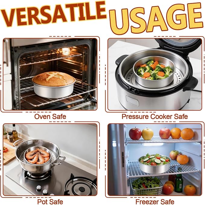 P&P CHEF 7 Inch Cake Pan Set of 2, Stainless Steel Round Cake Baking Pan | Layer Cake Tin Bakeware for Cooking Steaming, Ideal for Birthday Wedding Anniversary, Fit for Home & Commercial Use - Image 4