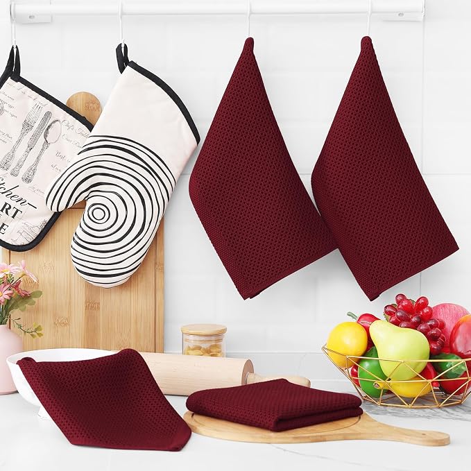 Homaxy 100% Cotton Waffle Weave Kitchen Dish Cloths 12-Pack, Burgundy | 12 x 12 Inches, Ultra Soft Absorbent Dish Towels, Quick Drying Dish Rags with Hanging Loop - Image 6