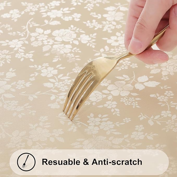 Smiry Rectangle Table Cloth, Waterproof Heavy Duty Vinyl Tablecloths, Wipeable Washable Table Cover for Kitchen and Dining Room (Beige, 60" X 84") (Pack of 2) - Image 5