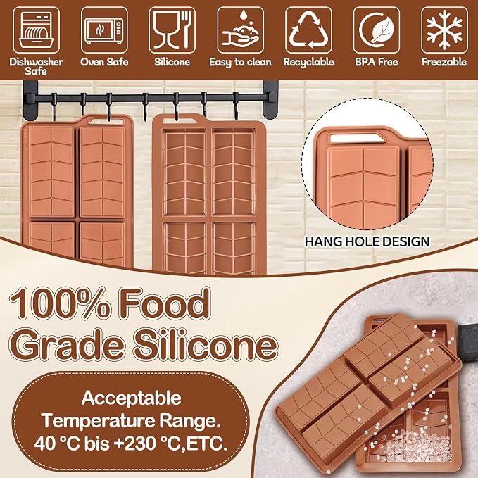 Chocolate Bar Mold Deep Dubai 0.82 Inch Pistachio Chocolate Bar Silicone Thick Mold for Stuffed Bar, Candy Bar Mould for Filling - Image 5