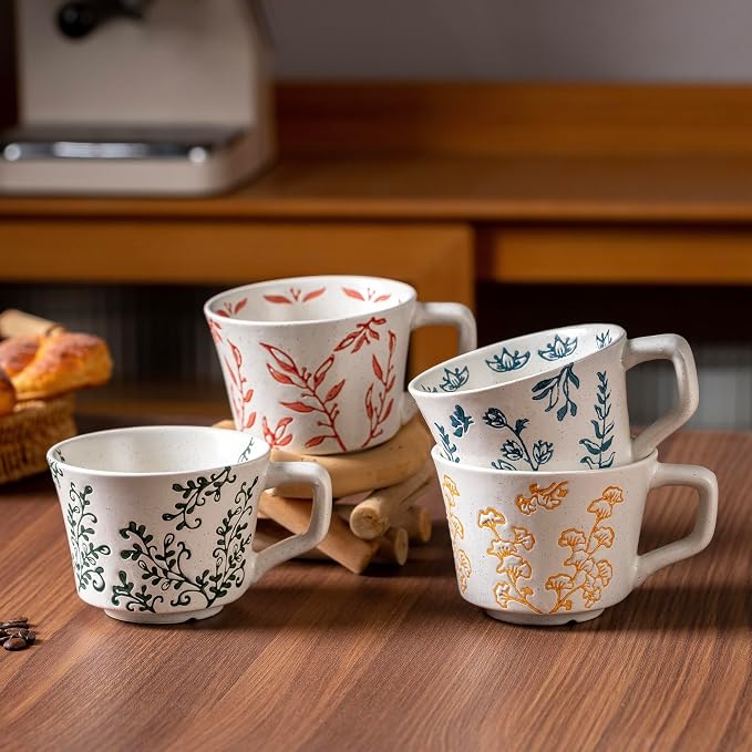 Ceramic Mugs 11 oz Unique Luxurious Cups Set of 4, Mug for Coffee Milk Latte Cappuccino Tea, Office Home Dishwasher Microwave Freezer Safe Stoneware Handmade Minimalist Mixed Cup - Image 3