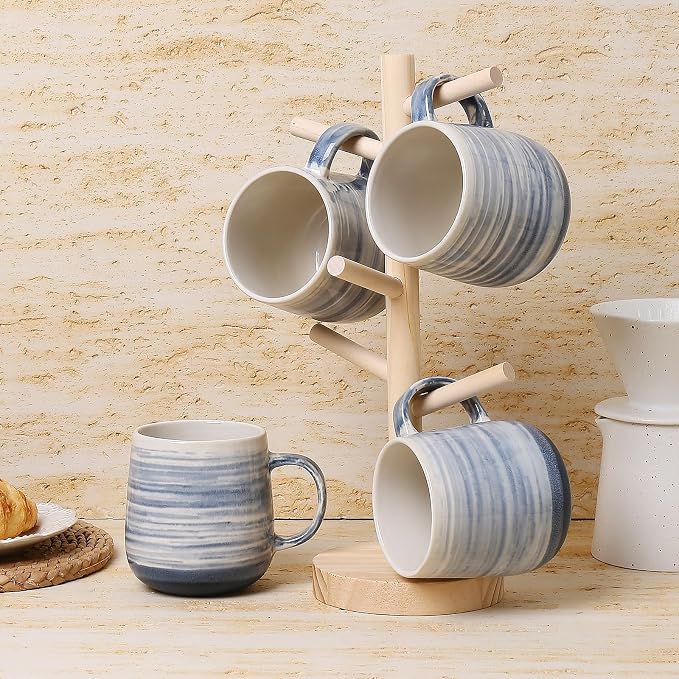Coffee Mugs, Set of 4 Ceramic Mugs with Blue and White Gradient Stripes, 12oz Modern Cups with Comfortable Handle - Dishwasher & Microwave Safe, Design for Home, Office, Daily Use - Image 9