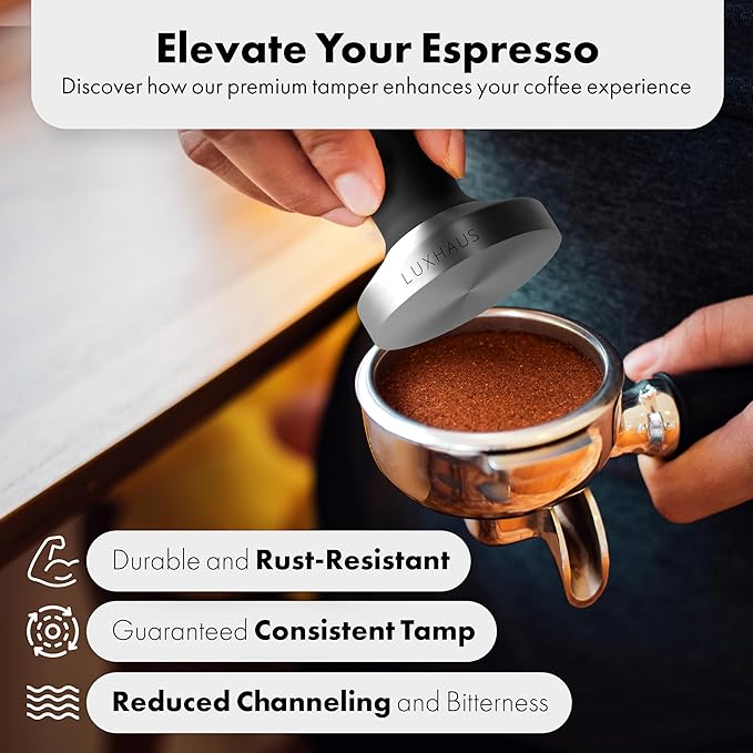 LuxHaus 58mm Espresso Tamper - Premium Barista Coffee Tamper with 100% Flat Stainless Steel Base