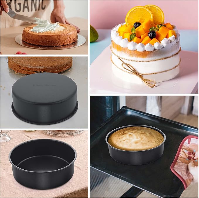 Herogo 6 x 3 Inch Cake Pans Round Set of 3, Stainless Steel Black Nonstick Deep Baking Pan, for Birthday Wedding Layer Cake Bakeware, Leakproof & Straight Side, Dishwasher Safe - Image 6