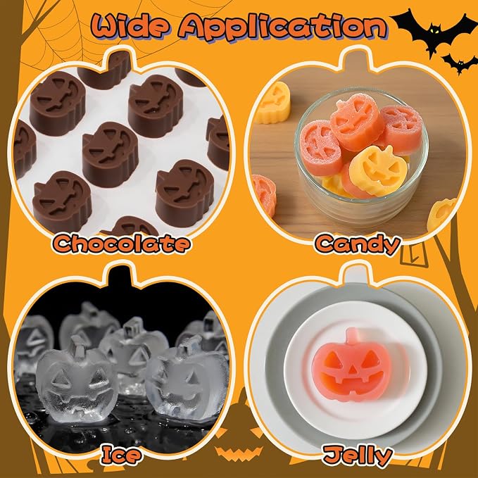 Pumpkin Chocolate Molds, 2 Pack Halloween Candy Molds 36 Cavity | Small Pumpkin Baking Silicone Mold for Gummy, Jelly, Ice Cube, Cookies, Cupcakes Decorations, Soap, Candle, Halloween Party - Image 3