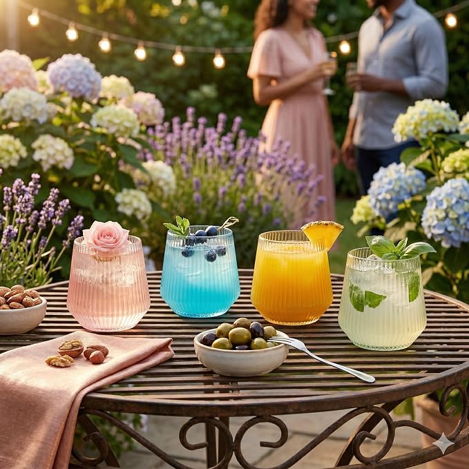 40 Pack Disposable Stemless Plastic Wine Glasses 12 oz - Origami Ribbed Shatterproof Reusable BPA-Free Recyclable Unbreakable Cocktail Cups, Champagne Wedding Birthday Party, Oojami (Color Collection) - Image 4