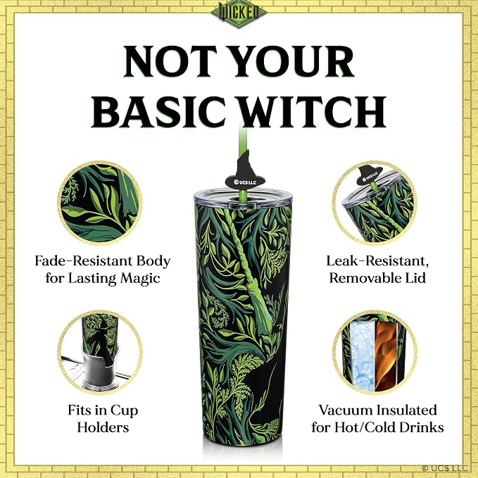 Dragon Glassware x Wicked: For Good Tumbler, 24 oz 2-Pack - Shadows | Set of 2 Vacuum Insulated Stainless Steel Wicked Cups with Lids & Straws; With Straw Charm; Official Wicked Merch - Image 5