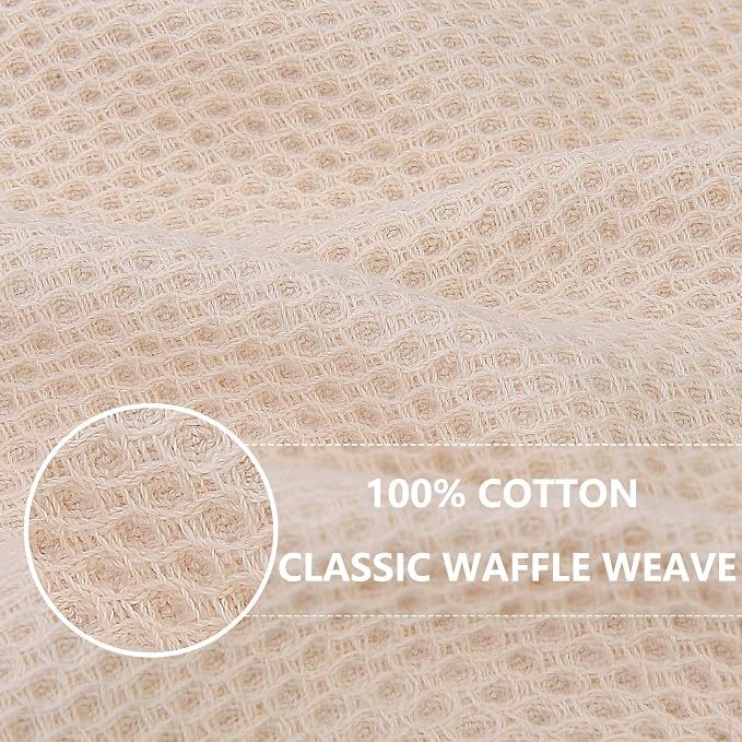 Homaxy 100% Cotton Waffle Weave Kitchen Dish Towels 4-Pack, Beige | 13 x 28 Inches, Ultra Soft Absorbent Dish Towels, Quick Drying Cleaning Towels - Image 2