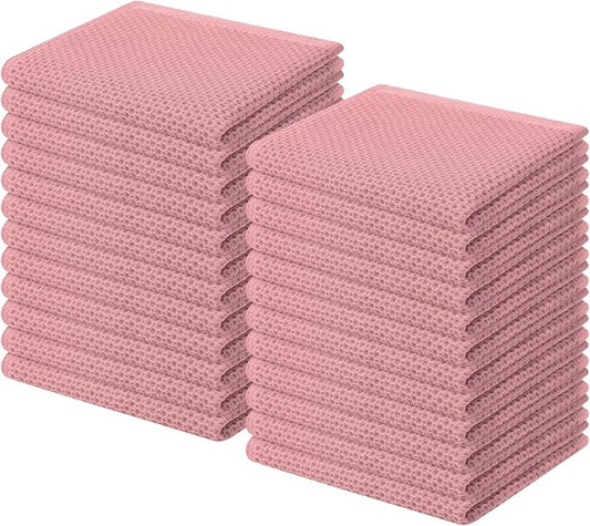 Homaxy 100% Cotton Waffle Weave Kitchen Dish Cloths 24-Pack, Dried Rose | 12 x 12 Inches, Ultra Soft Absorbent Dish Towels, Quick Drying Dish Rags with Hanging Loop by Homaxy