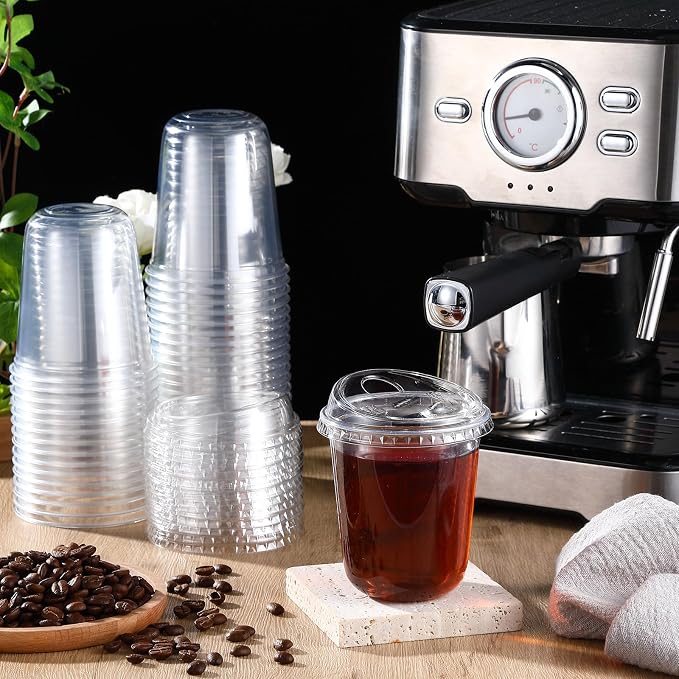 Ziliny 50 Sets Clear Plastic Coffee Cups with Sip Lids, Disposable Plastic PET Crystal Cups for Iced Coffee, Smoothie, Cold Beverage, Drink Shops and Party Catering(Clear,14 oz) - Image 2