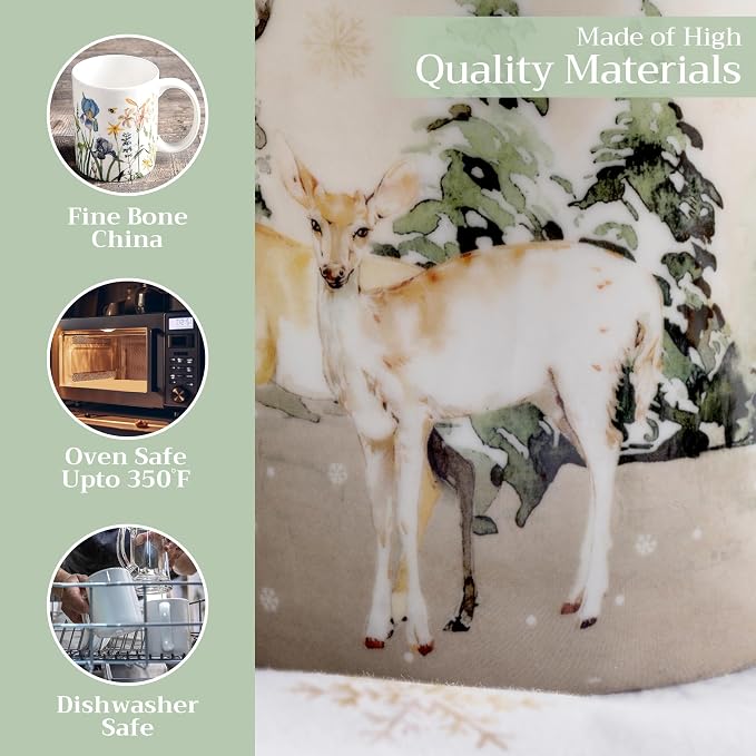 Maison d' Hermine Coffee Mug with Handles Tea Cups (12 Ounce, Pack of 1) | Fine Bone China Coffee Mugs for Hot Beverages Cappuccino Latte Home Hotel Spring Summer -Deer In The Woods - Forest Deer - Image 3