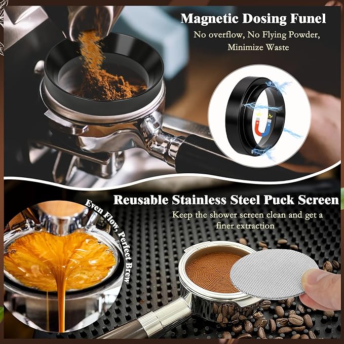 8 PCS Espresso Accessories Kit, 53.3mm Espresso Tamper Kit Coffee Tamper Set with Coffee Distributor, Espresso Tamping Station, Espresso WDT Stirrer,Dosing Funnel, Fits Breville 54 mm Portafilter - Image 7