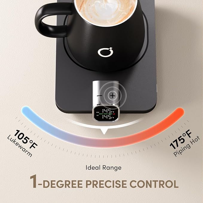 Coffee Cup Warmer & iKago Mug Set, 1℉ Precise Temp Control Mug Warmer | Auto Shut Off, Infrared Sensor, Dual Temp Display, ℉/℃ Optional, 15oz Mug with Spoon & Lid Included, Gifts for Men Women - Image 4