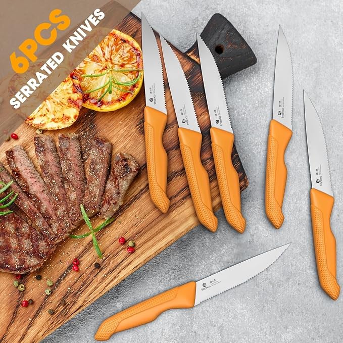 imarku® Knife Set, Sharp Block Knife Set with Built-in Sharpener, Japanese Stainless Steel with Non-Slip Ergonomic Handle, Dishwasher Safe, Kitchen Gift for Man Woman, Best For Home gift, Burnt Orange - Image 7