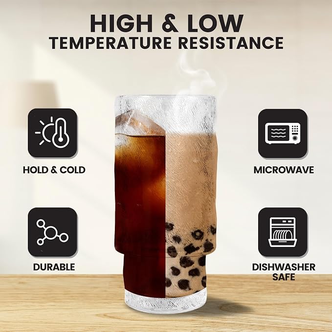 4 Pcs 11 oz Drinking Glasses Cups Set with Bamboo Lids Straws Brush Small Drinking Glassware Set for Juice Iced Coffee Cocktail Whiskey(Hobnail*4) | Vintage Iced Coffee Cup with Bamboo Lid, Cute Stackable Glassware for Cocktail Juice Matcha Smoothie Ho... - Image 3