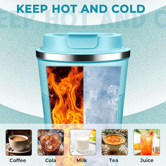 Insulated Coffee Tumbler 12 oz, Stainless Steel Coffee Mug with Lids, Travel Coffee Mug Leak Proof, Double Wall Vacuum Insulated Reusable Coffee Cup, Keep Drinks Hot and Cold (Turquoise, 12 Ounces) - Image 5