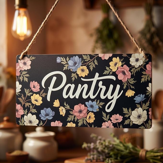 Classic Farmhouse Pantry Door Sign Floral Wood Wall Decor for Kitchen Organization, Cottage Style Decoration Housewarming Gift, 12x6 Inches - Image 2