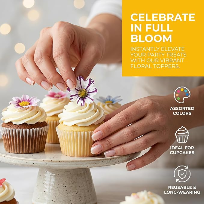Set of 48 Edible Mini Flower Cupcake Toppers Wedding Cake Birthday Party Food Decoration Mixed Size & Colour - Image 5