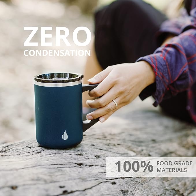Elemental Insulated Coffee Mug - Triple-Wall Stainless Steel Summit Travel Cup for Hot and Cold Drinks - Thermal Coffee Mug with Lid and Handle for Camping, Office & Travel 16oz - Navy Blue - Image 6