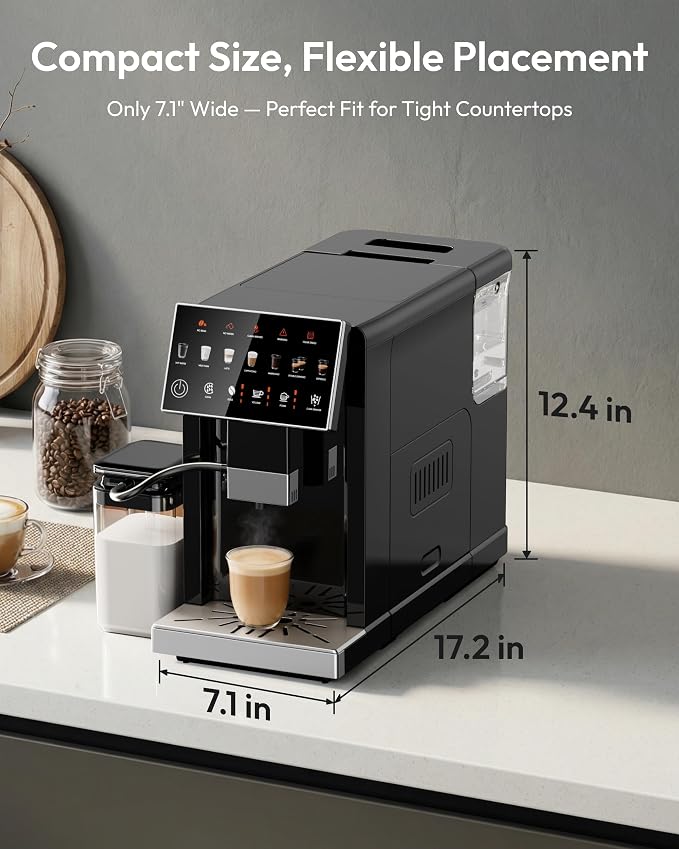 Automatic Espresso Machine, 20 Bar Coffee Maker with Grinder Built in Milk Frother, 15-Grind Settings Fully Automatic Espresso Machine with Touch Screen, Auto Self-Cleaning for Cappuccino & Latte - Image 7