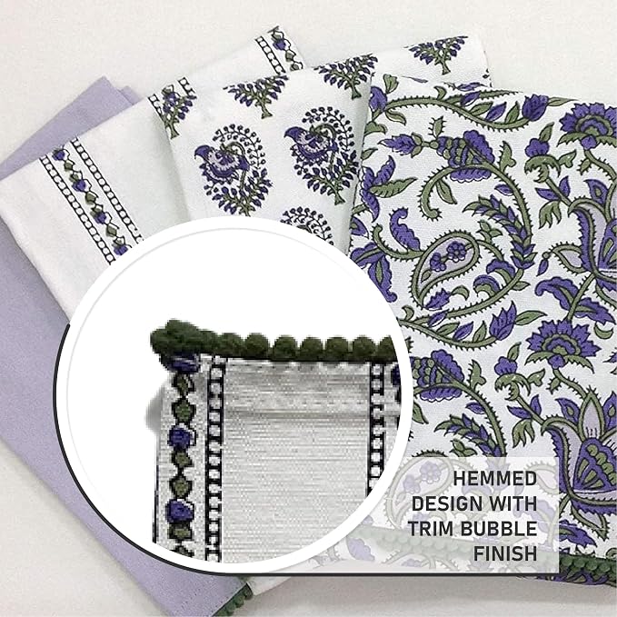 TARAN LIVING Printed Kitchen Dish Bar and Tea Towels Cotton, 18x28 inch with Trims, Cotton Dish Towel Sets (White & Purple, Set of 4) - Image 5