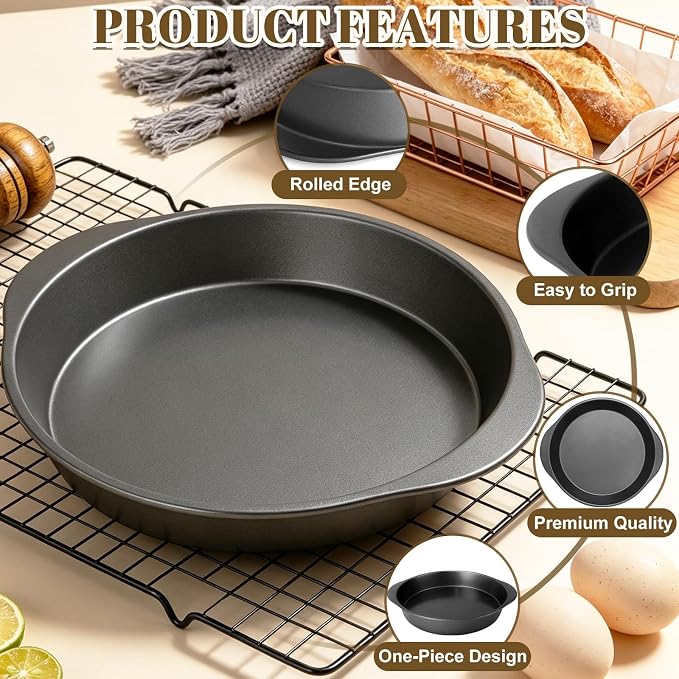9 Inch Cake Pan Set, 3-Piece Carbon Steel Round Cake Pans with 100 Pre-Cut Parchment Paper Rounds, Nonstick Baking Pans for Layer Cakes, Pizza and Desserts - Image 3