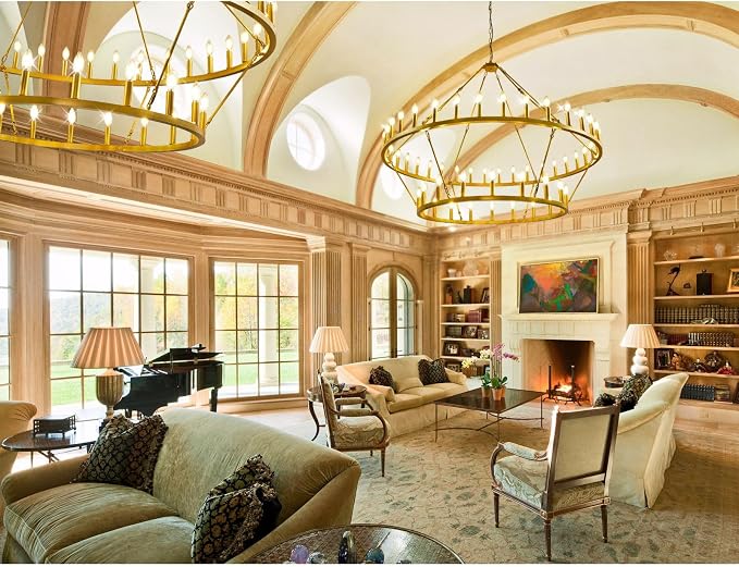 60 Inch Gold Wagon Wheel Chandelier,2 Tier 54-Lights Farmhouse Chandelier for Living Room,Round Rustic Dining Room Light Fixture,Extra Large Foyer Chandeliers for High Ceilings,for Staircase,Entryway - Image 6