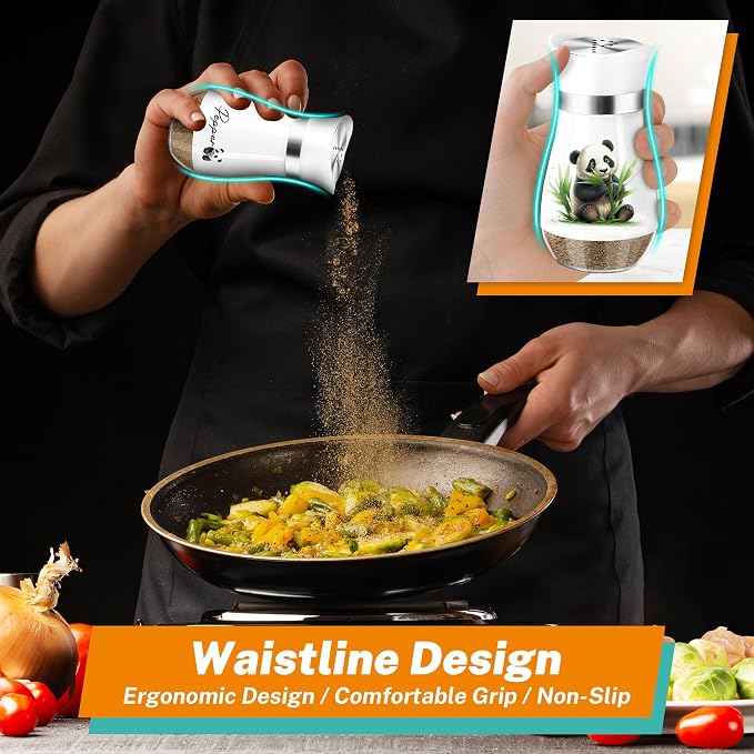 Panda Salt and Pepper Shakers - 4 oz Glass Set with Stainless Steel Lids | Eating Panda Design with Glass Bottoms and Stainless Steel Lids Adds Playful Style to Kitchens and Makes Refilling Easy. - Image 6