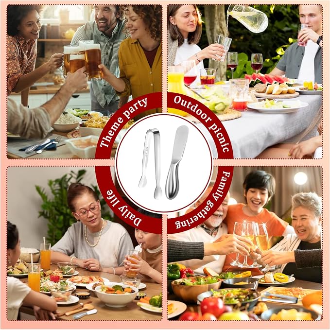 Butter Spreader Knife Set 8 PCS Stainless Steel Cheese Butter Spreader Knives and Mini Serving Tongs for Cheese Cold Butter Jam Appetizers Pastry Charcuterie Accessories Kitchen Utensils - Image 5