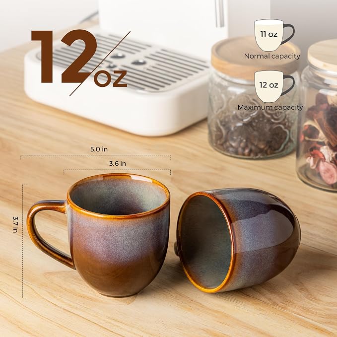 theterra Ceramic Coffee Mugs Set of 6, 12 oz Coffee Cups with Handle | Handmade, Suitable for Latte, Tea, Milk, Beer & Hot Cocoa, Dusk Blue - Image 2