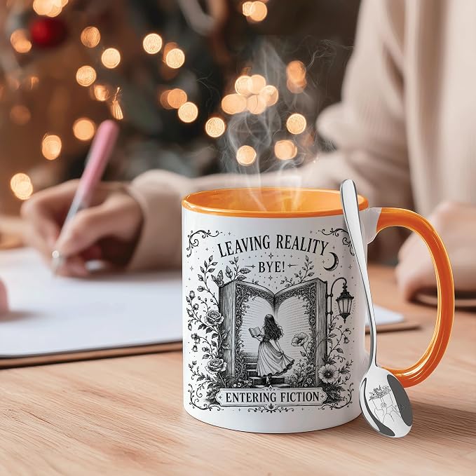 Hyturtle Book Mug with Spoon Gifts for Book Lovers on Birthday, Christmas | Bookish Cup Gifts for Women, Reading Themed 11oz ceramic Mug, Vivid double-sided fade-resistant print, Comfort grip handle - Image 5