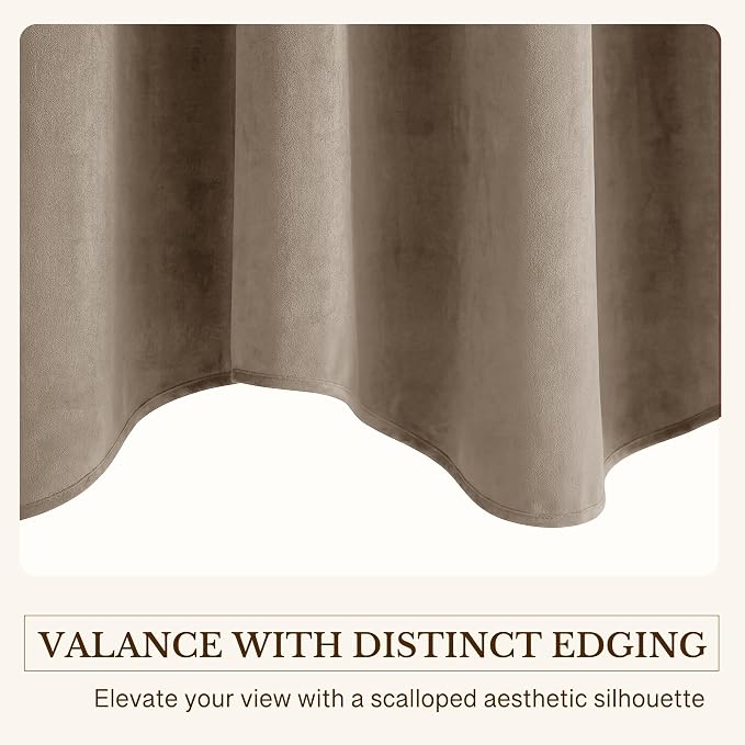 Camel Beige Scalloped Valance Curtains 52x18 Inch 1 Panel | Premium Velvet Wavy Short Curtains for Kitchen Windows, Neutral Home Decor Window Treatment for Farmhouse - Image 5