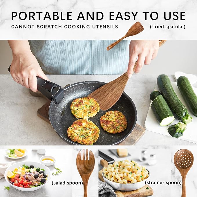 Wooden Spoons for Cooking, 4-Piece Acacia Wood Cooking Utensil Set | Spoons and spatulas stir, mix, flip and serve; balanced handles offer control while staying gentle on nonstick cookware. - Image 5
