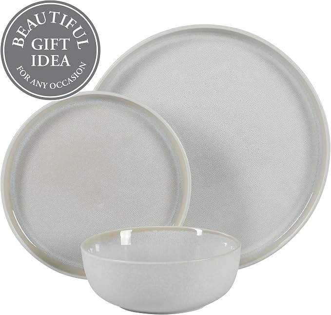 Gibson Elite Tahoe Sunset 12 Piece Stoneware Reactive Glaze (Service for 4) Ceramic Plates and Bowls Dinnerware Set - Cream White - Image 4