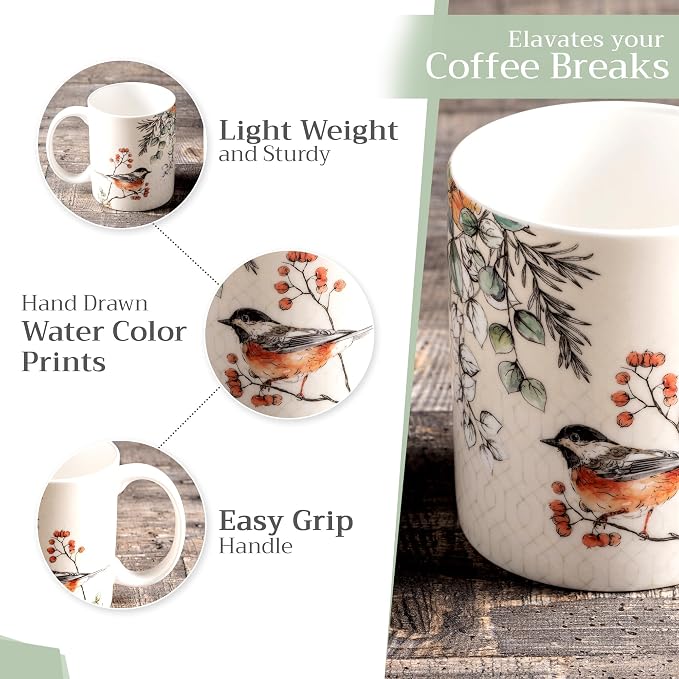 Maison d' Hermine Coffee Mug with Handles Tea Cups (15 Ounce, Pack of 2) | Fine Bone China Coffee Mugs for Hot Beverages Cappuccino Latte Home Restaurant Hotel Spring Summer -Whitish Shabby Chique - Image 5