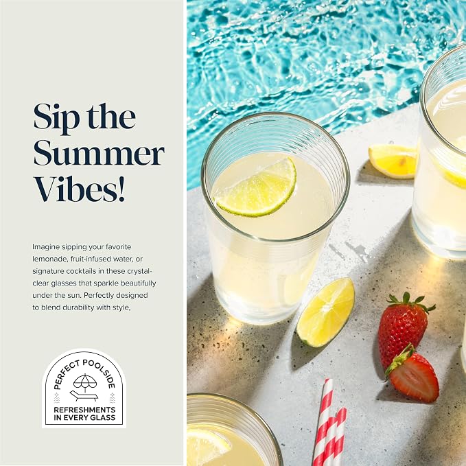 Glaver's Drinking Glasses Set of 10 Highball Glass Cups, Premium Quality 17 Oz. Coolers, Ribbed Glassware. Ideal for Water, Juice, Cocktails, and Iced Tea. Dishwasher Safe. - Image 8
