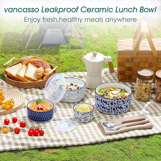 vancasso Ceramic Nesting Bowls with Lids Set of 4, Serving Bowls for Food Storage, Prep Bowl, Ceramic Bowl for Kitchen, Microwave & Dishwasher Safe, 60+36+20+10 Oz, Series SELENE - Image 8