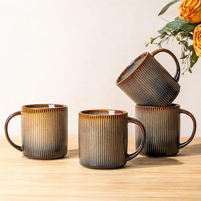 theterra Ceramic Coffee Mugs Set of 4, 14.2 oz Coffee Cups with Handle | Handmade, Suitable for Latte, Tea, Milk, Beer & Hot Cocoa, Cocoa Mocha by TheTerra