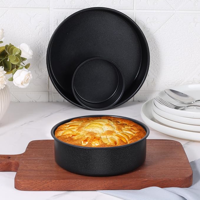 E-far 3-Piece Cake Pan(4/6/8 Inch), Nonstick Stainless Steel Round Baking Cake Pans, Metal Cake Mold Tins for Birthday/Wedding, Stainless Steel Core & Non-toxic Coating, Straight Side & 2 Inch Deep - Image 4