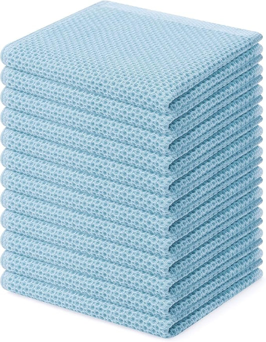 Homaxy 100% Cotton Waffle Weave Kitchen Dish Cloths 12-Pack, Sky Blue | 12 x 12 Inches, Ultra Soft Absorbent Dish Towels, Quick Drying Dish Rags with Hanging Loop by Homaxy