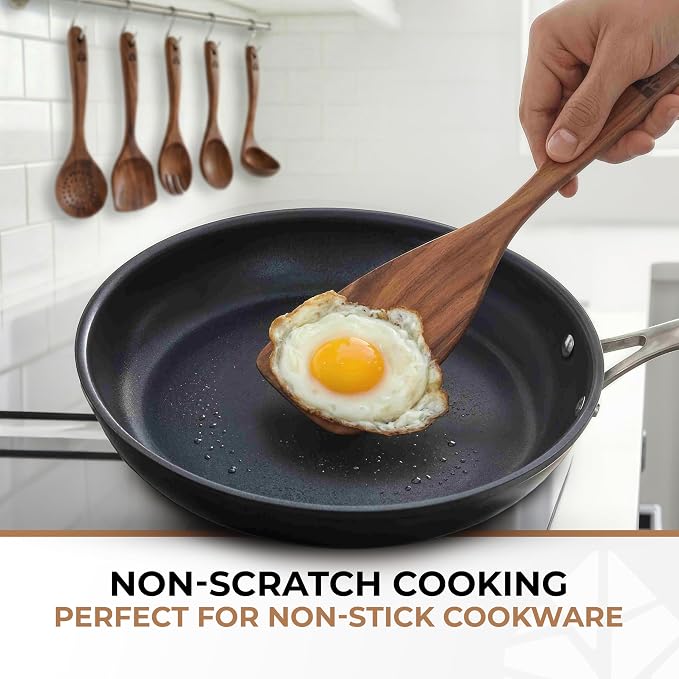 Wooden Spoons for Cooking – 6 Pcs Premium Teak Wooden Utensil Set | Durable, Nonstick Safe, Heat Resistant & Easy to Clean with Ergonomic Handles - Image 3