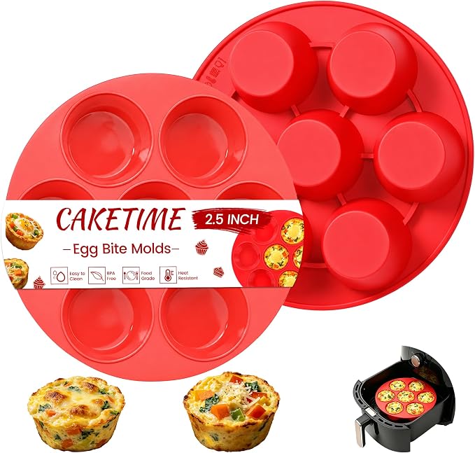 CAKETIME Silicone Muffin Pans for Air Fryer, Oven Baking Nonstick | Food-Grade, for Egg Bites, Muffins, Cupcakes, Mini Quiche 2 Pack by CAKETIME
